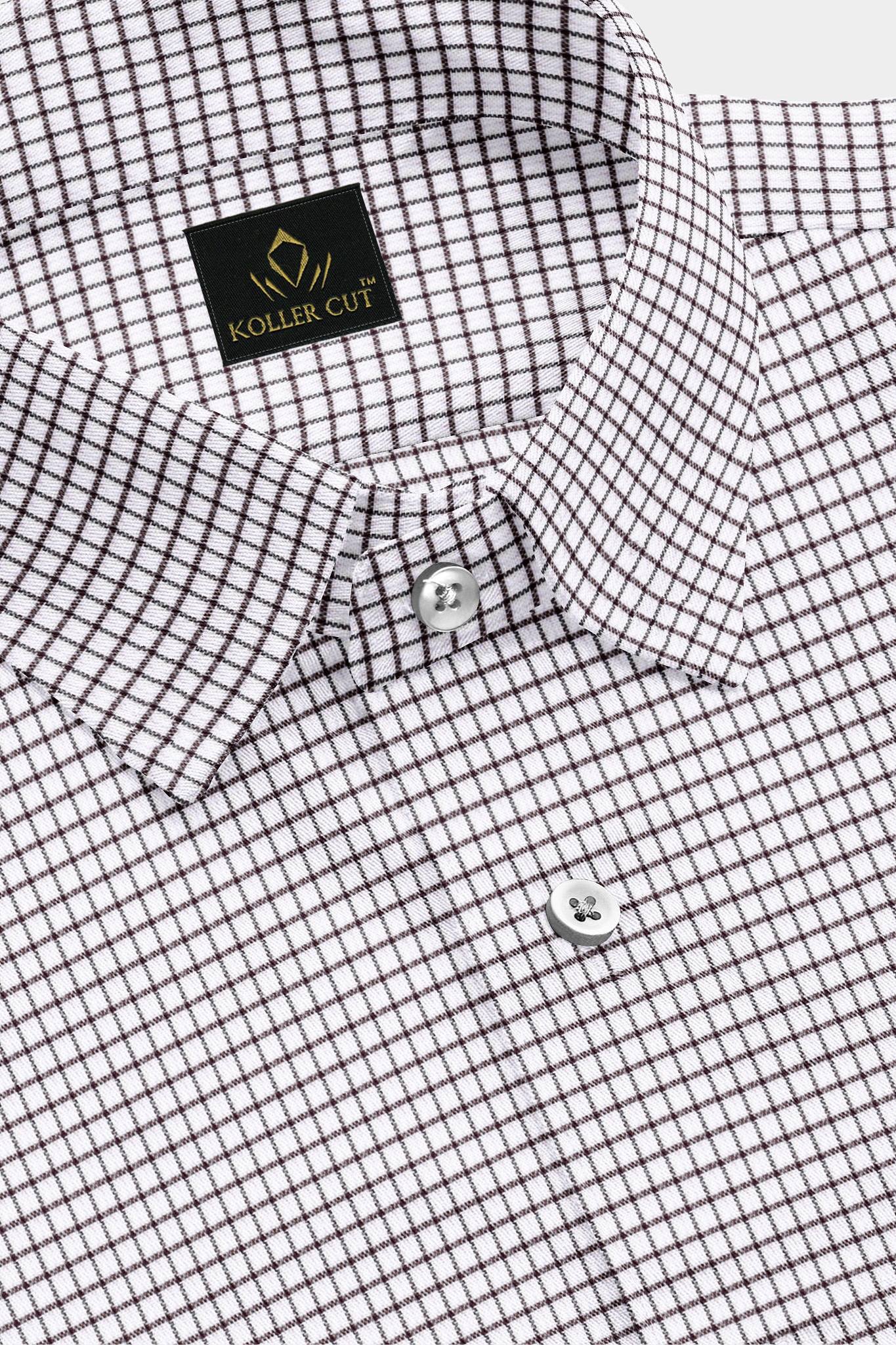 White with Garnet Red Checks Cotton Shirt