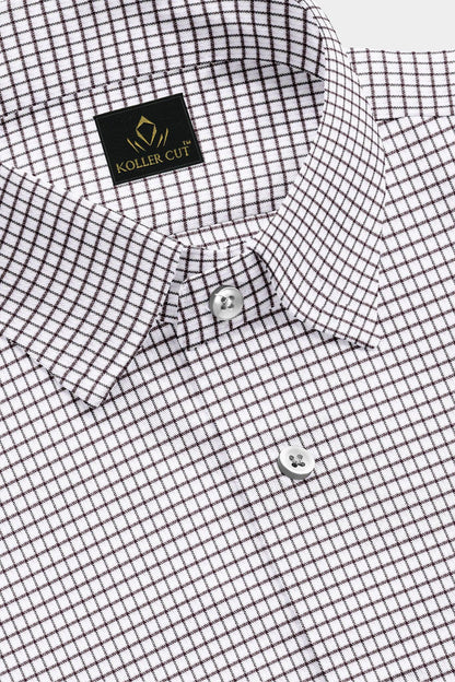 White with Garnet Red Checks Cotton Shirt