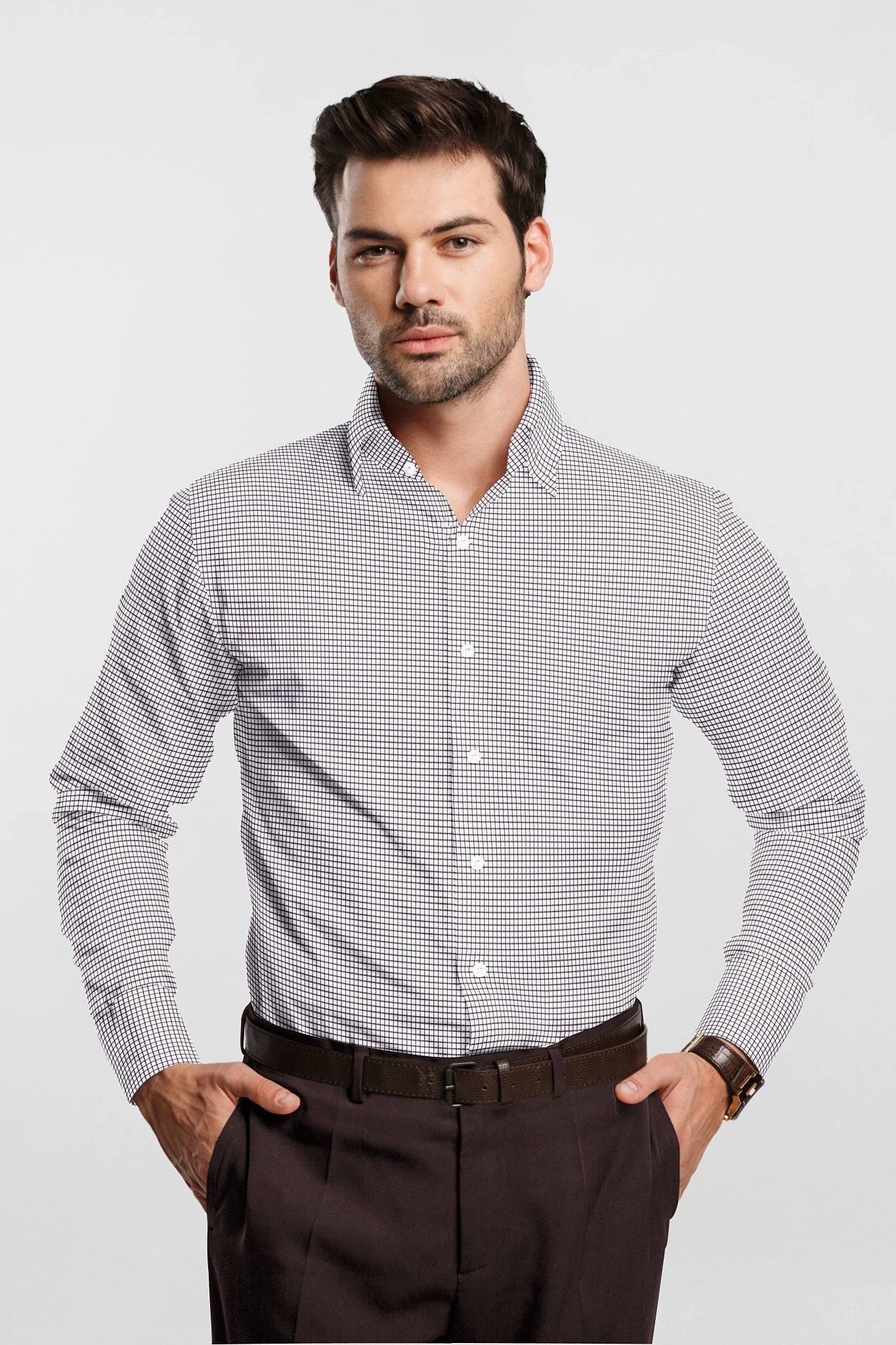 White with Garnet Red Checks Cotton Shirt