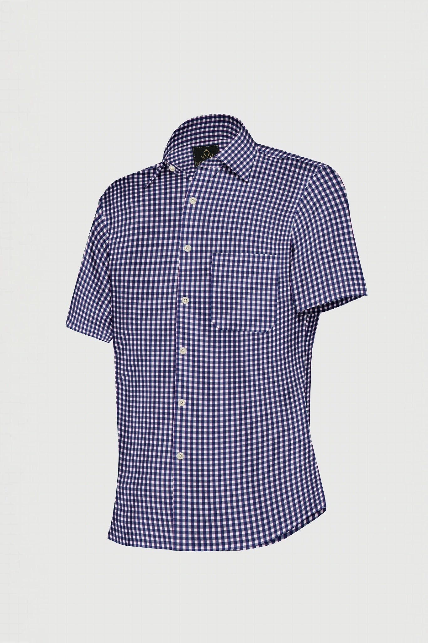 Clematis Blue with White and Magenta Pink Gingham Checks Cotton Shirt