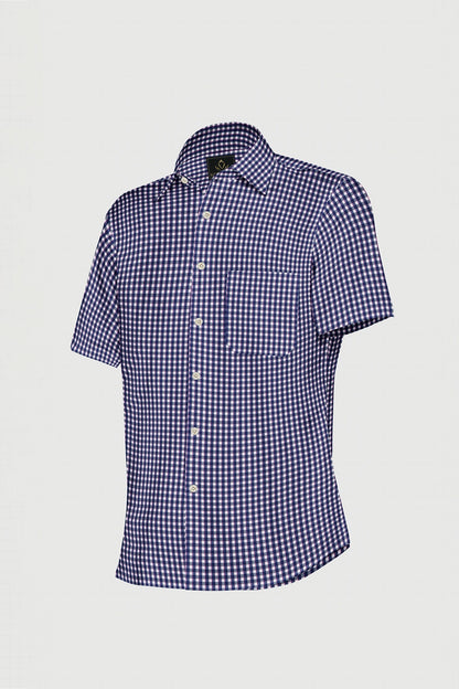 Clematis Blue with White and Magenta Pink Gingham Checks Cotton Shirt
