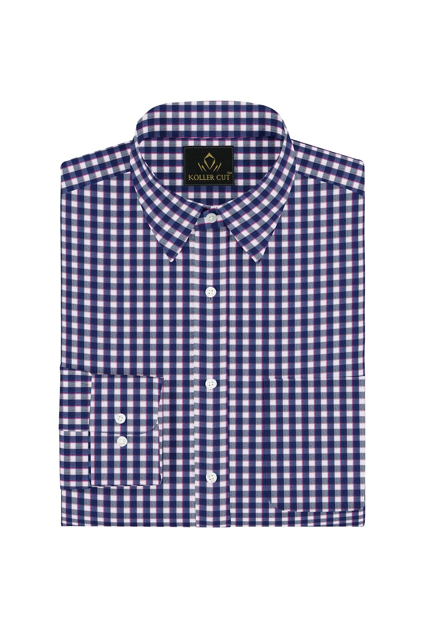 Clematis Blue with White and Magenta Pink Gingham Checks Cotton Shirt