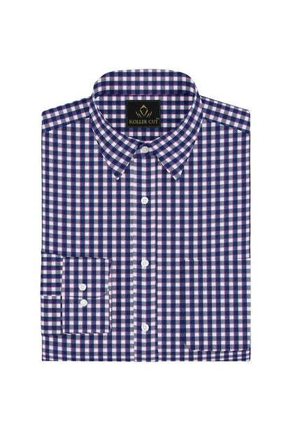 Clematis Blue with White and Magenta Pink Gingham Checks Cotton Shirt