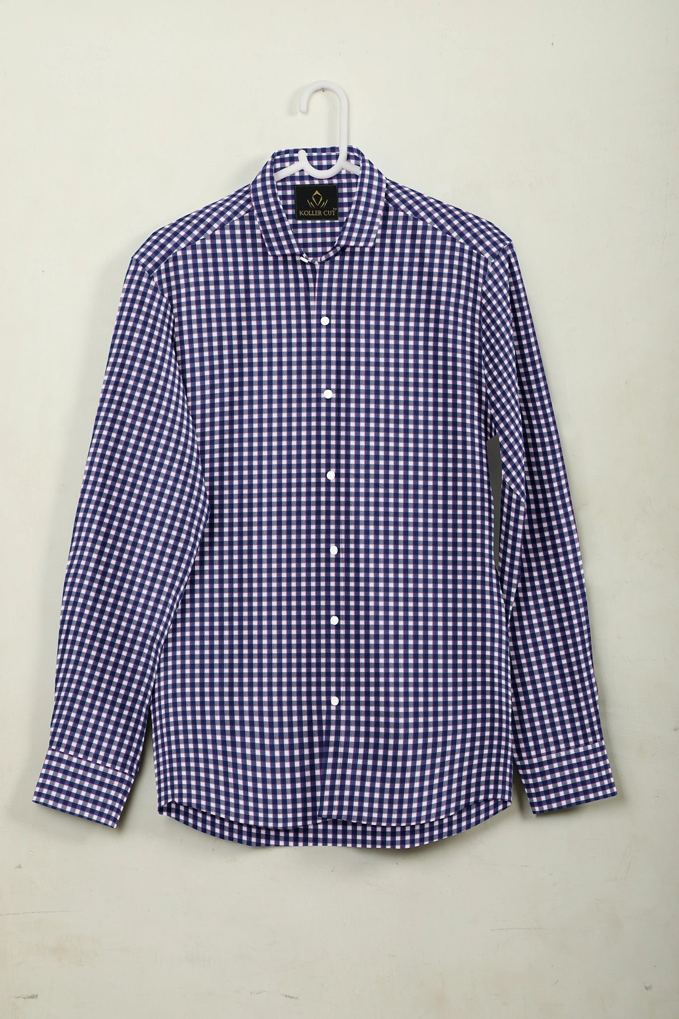 Clematis Blue with White and Magenta Pink Gingham Checks Cotton Shirt