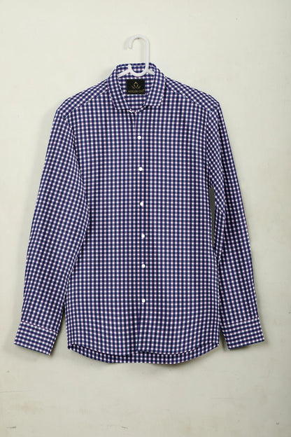 Clematis Blue with White and Magenta Pink Gingham Checks Cotton Shirt