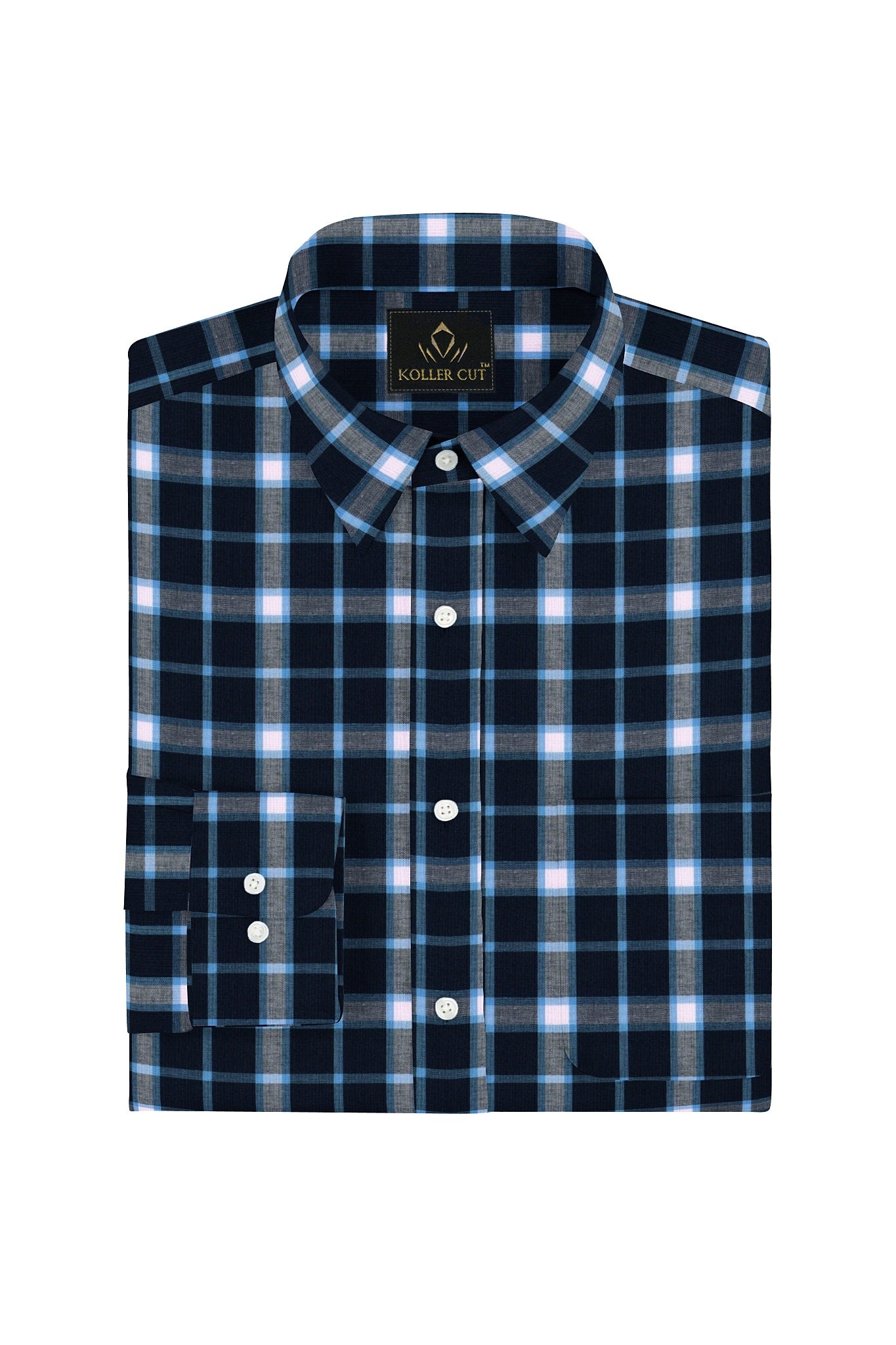 Estate Blue with Daphne Blue and White Checks Cotton Shirt