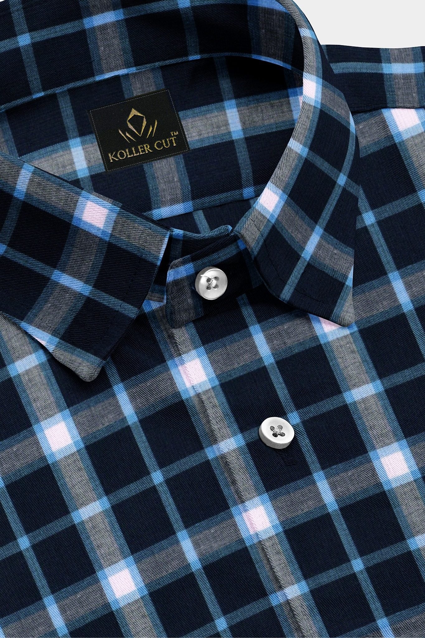 Estate Blue with Daphne Blue and White Checks Cotton Shirt