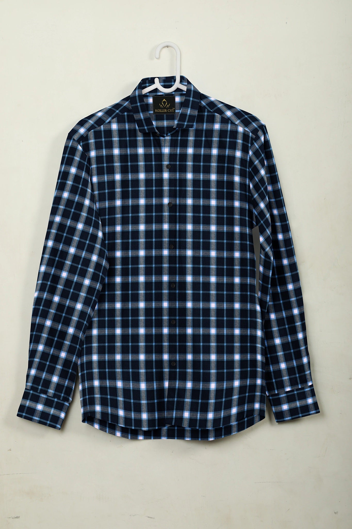 Estate Blue with Daphne Blue and White Checks Cotton Shirt