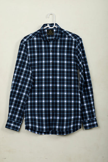 Estate Blue with Daphne Blue and White Checks Cotton Shirt
