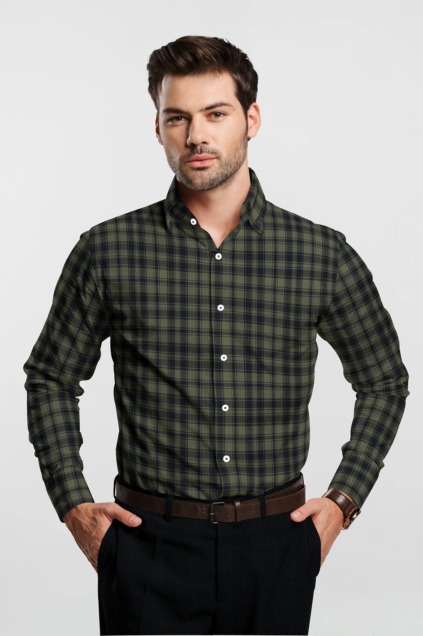 Calliste Green and Black Checks Cotton Shirt
