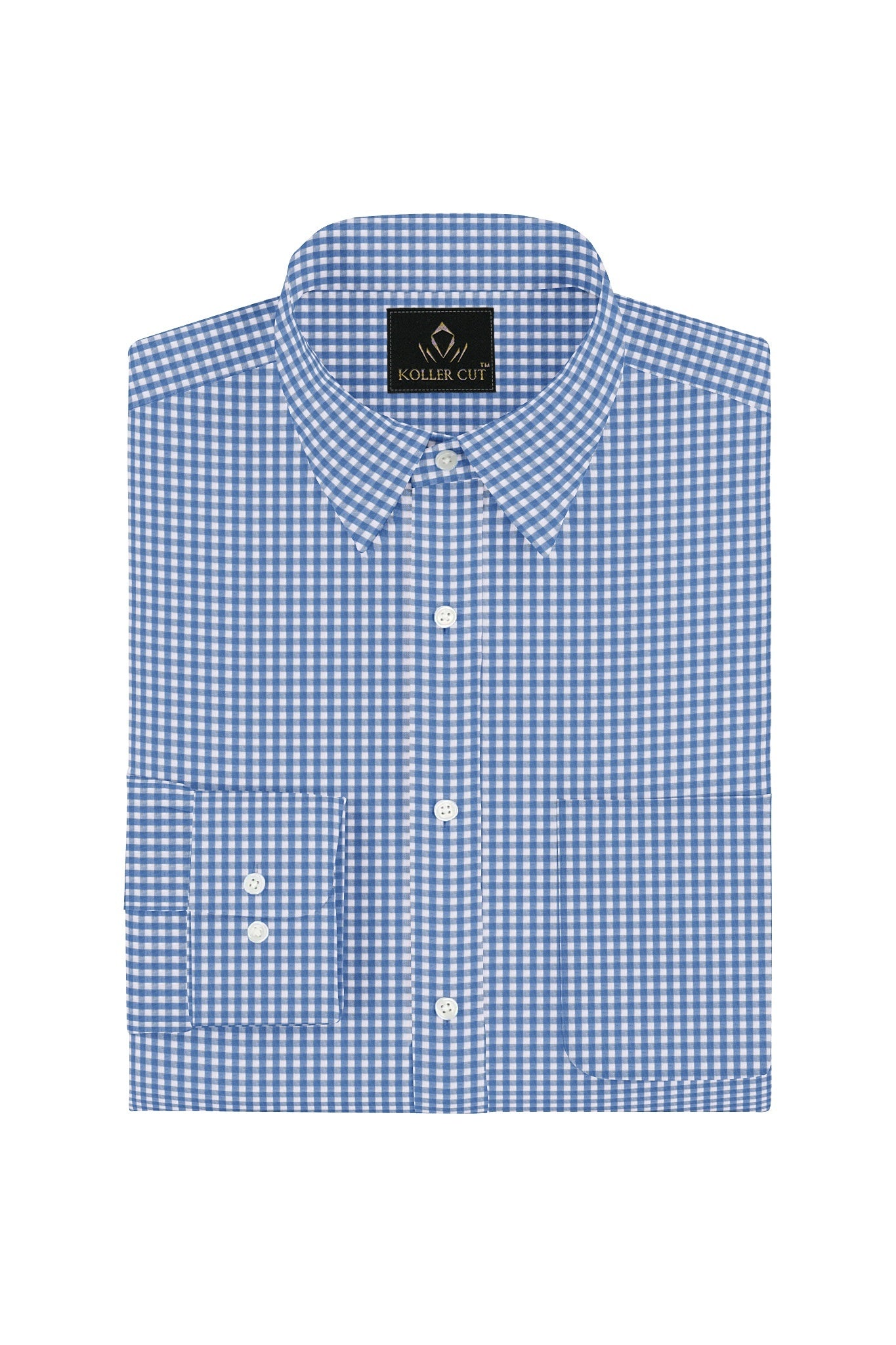 White and Carolina Blue Gingham Checks Cotton Shirt