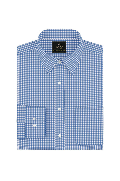 White and Carolina Blue Gingham Checks Cotton Shirt
