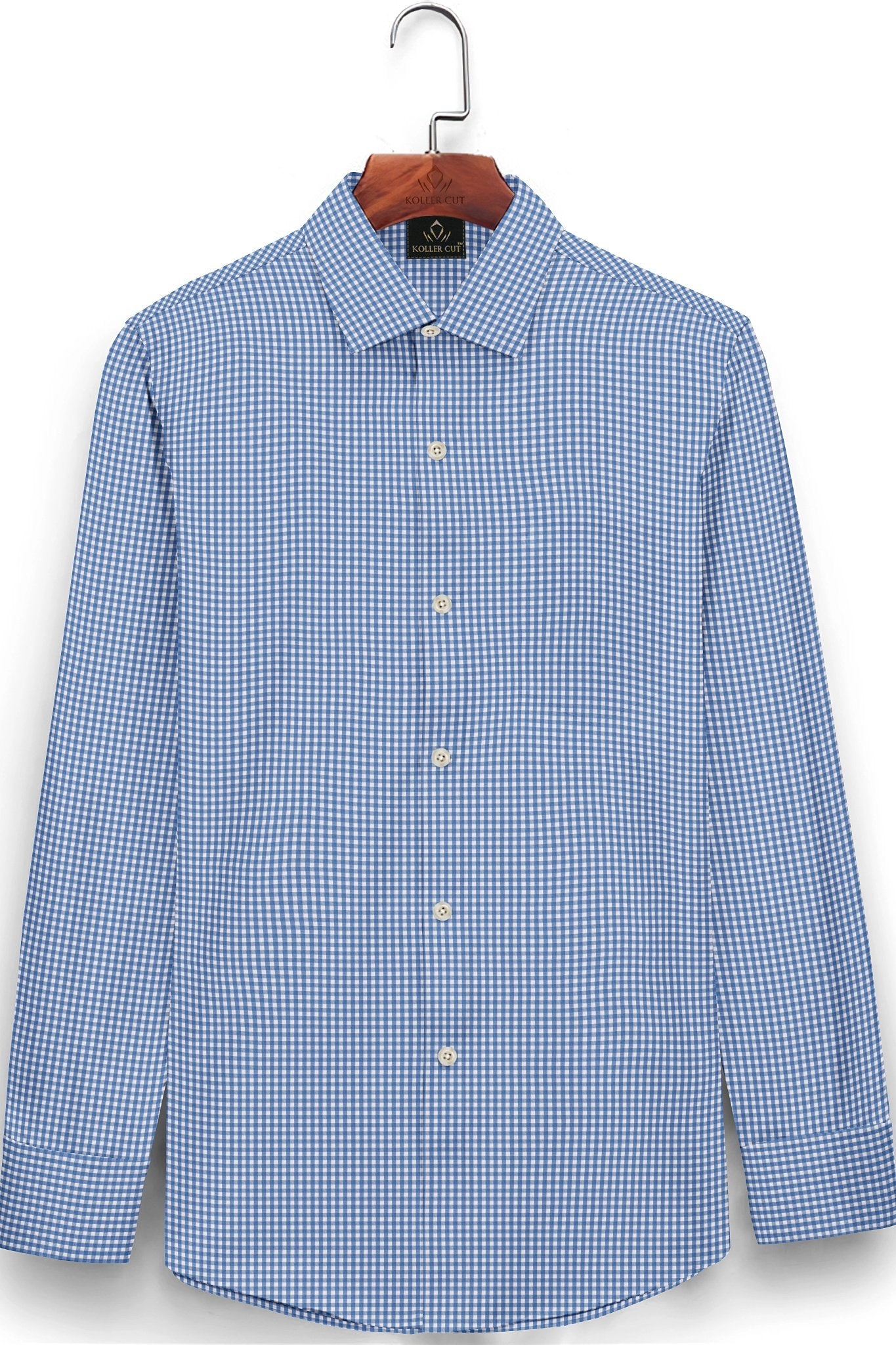 White and Carolina Blue Gingham Checks Cotton Shirt