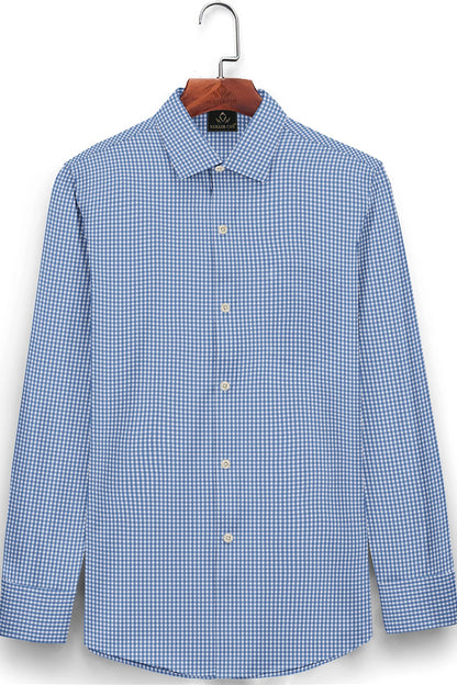 White and Carolina Blue Gingham Checks Cotton Shirt
