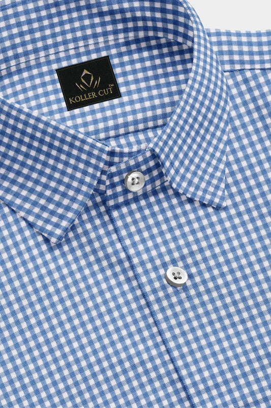 White and Carolina Blue Gingham Checks Cotton Shirt