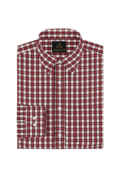 White and Fiery Red Gingham Checks Cotton Shirt