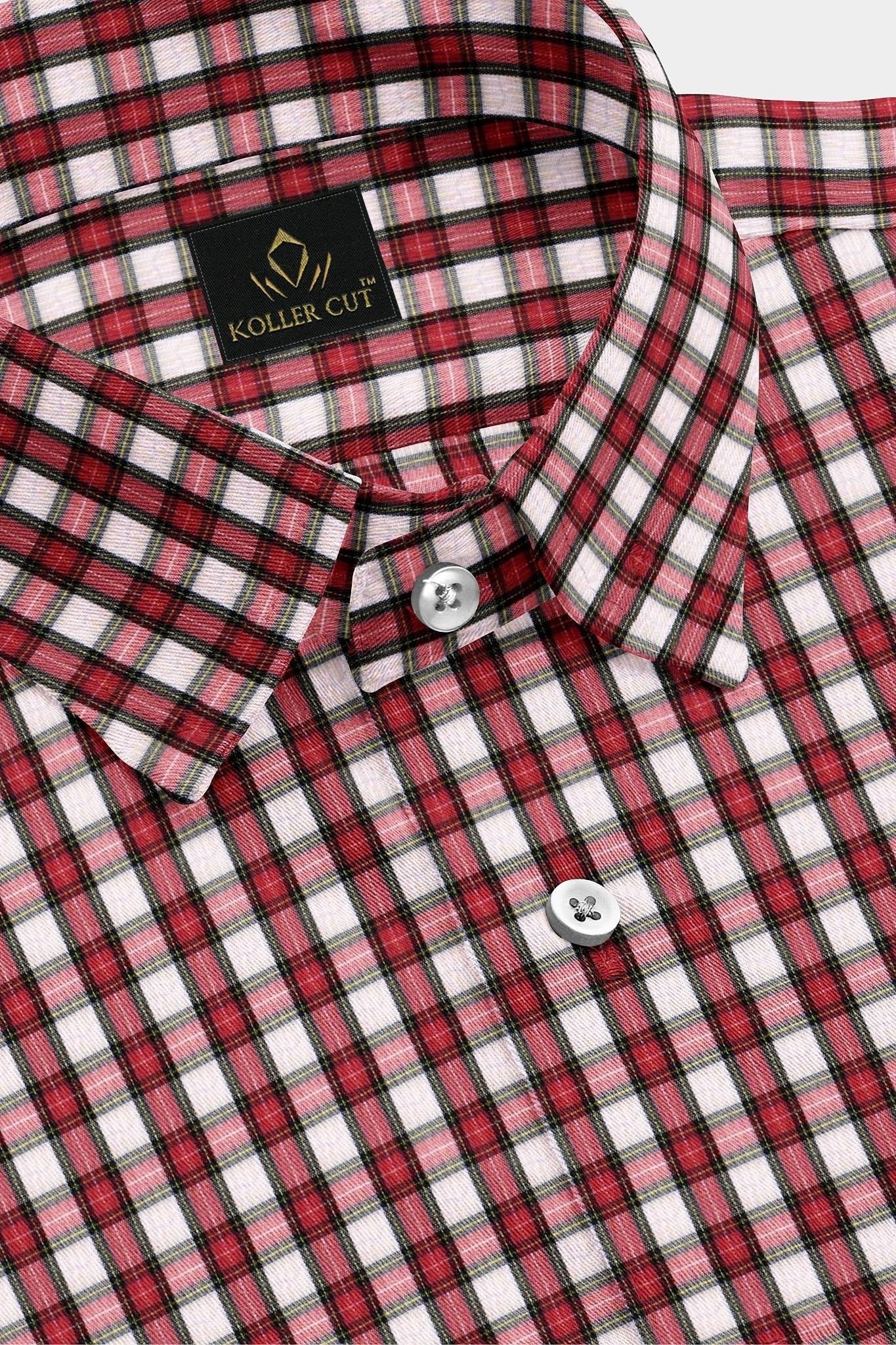 White and Fiery Red Gingham Checks Cotton Shirt