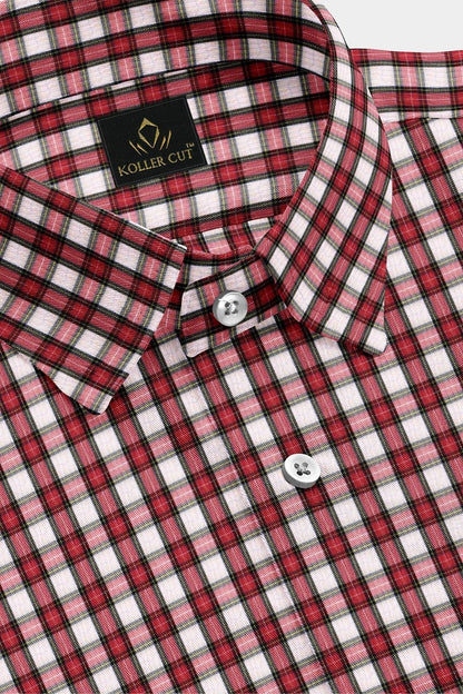 White and Fiery Red Gingham Checks Cotton Shirt