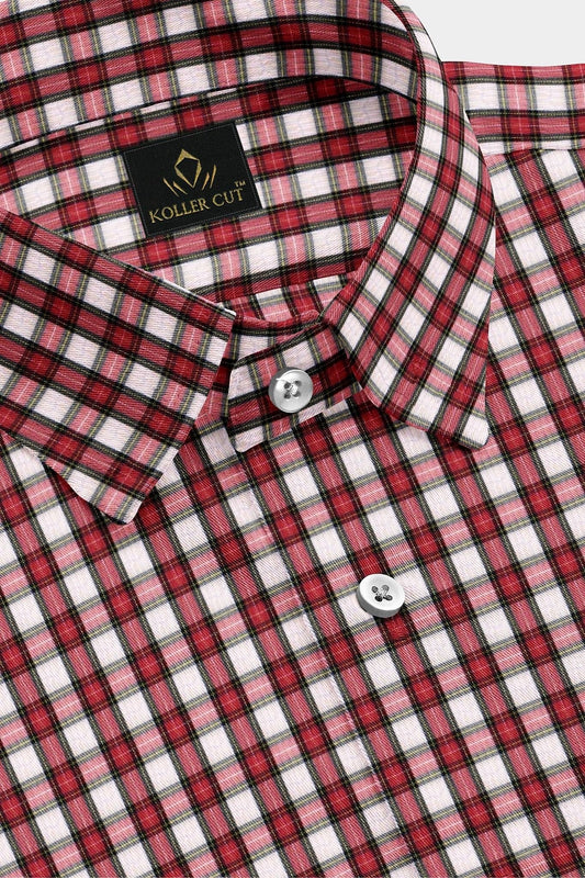 White and Fiery Red Gingham Checks Cotton Shirt