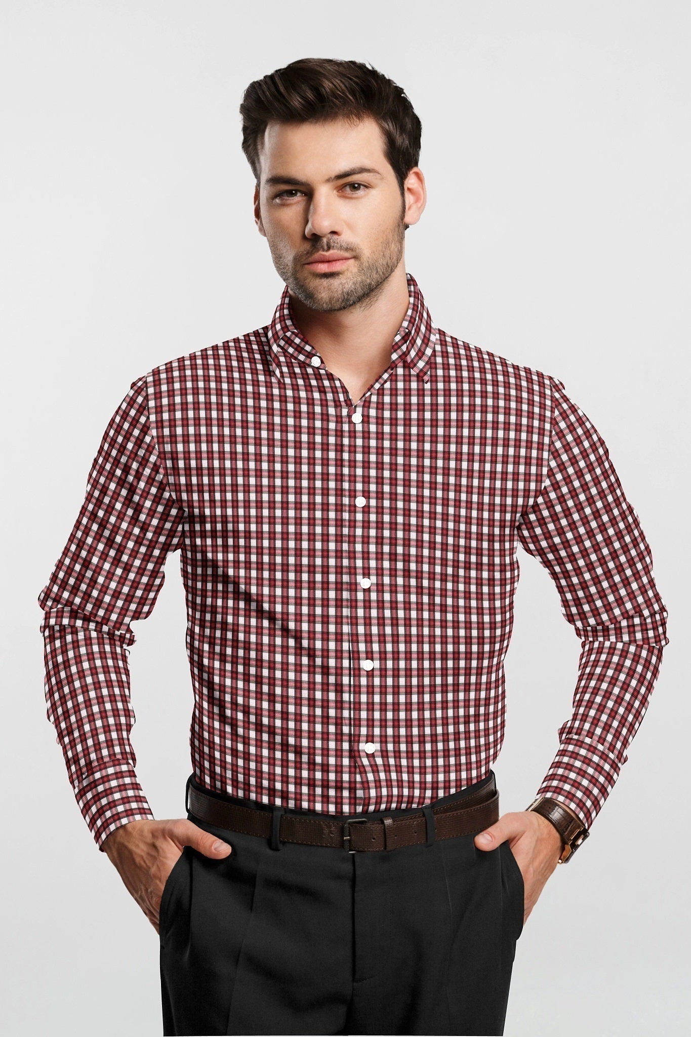 White and Fiery Red Gingham Checks Cotton Shirt