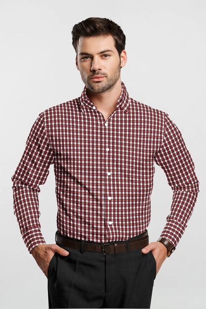 White and Fiery Red Gingham Checks Cotton Shirt