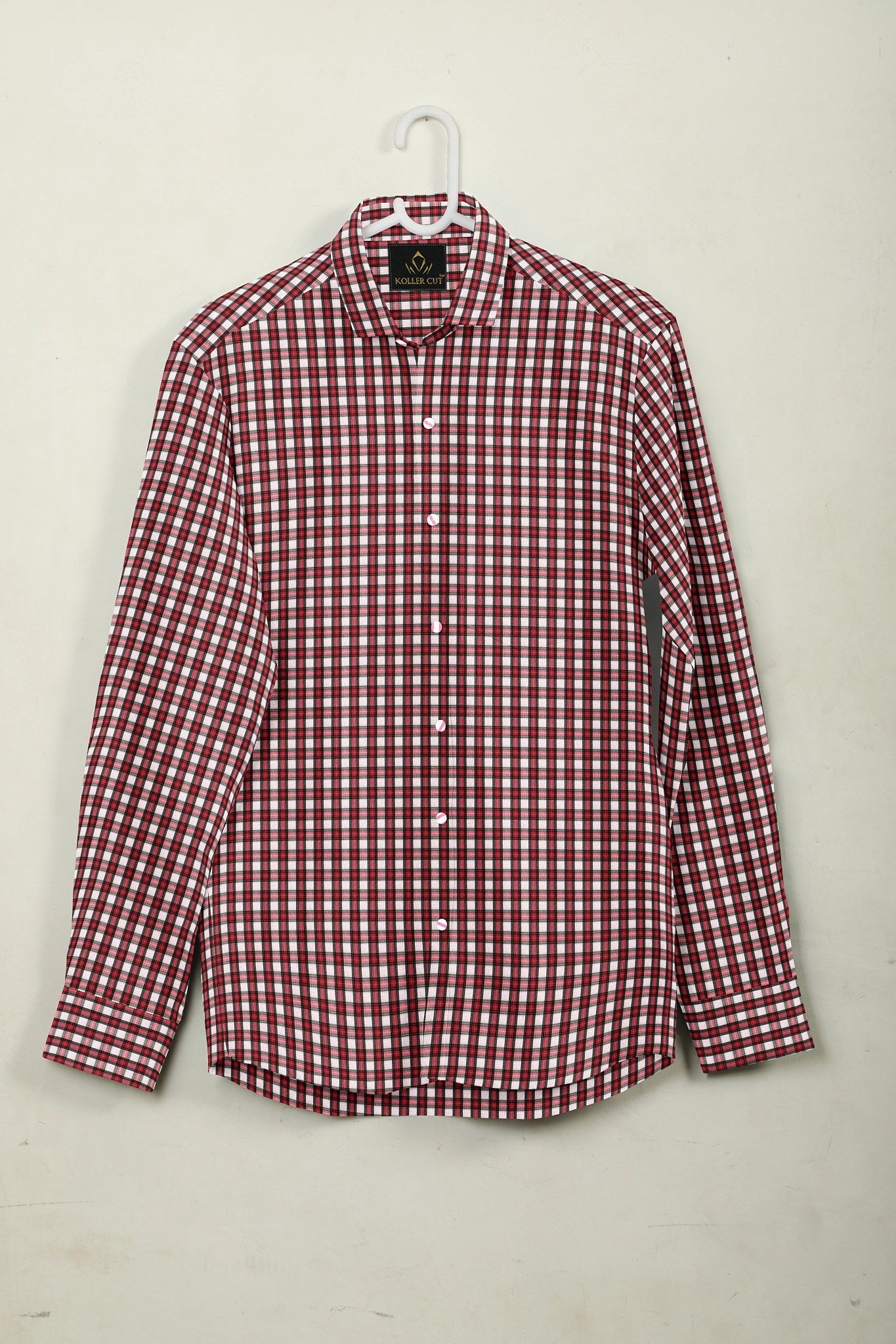 White and Fiery Red Gingham Checks Cotton Shirt