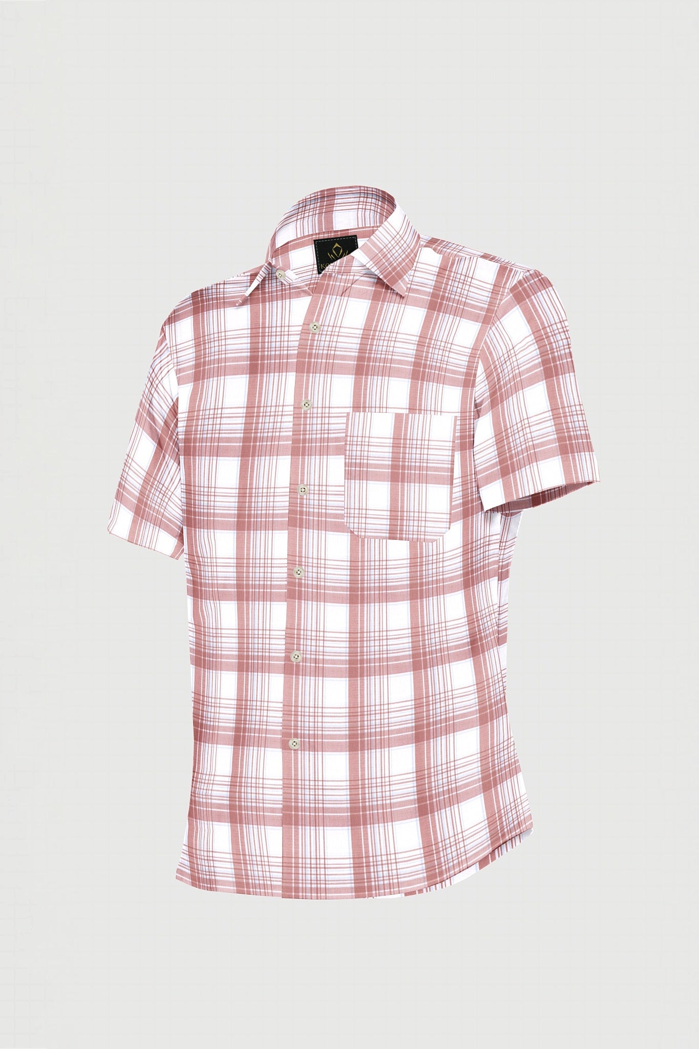 White and Tropical Peach Checks Cotton Shirt