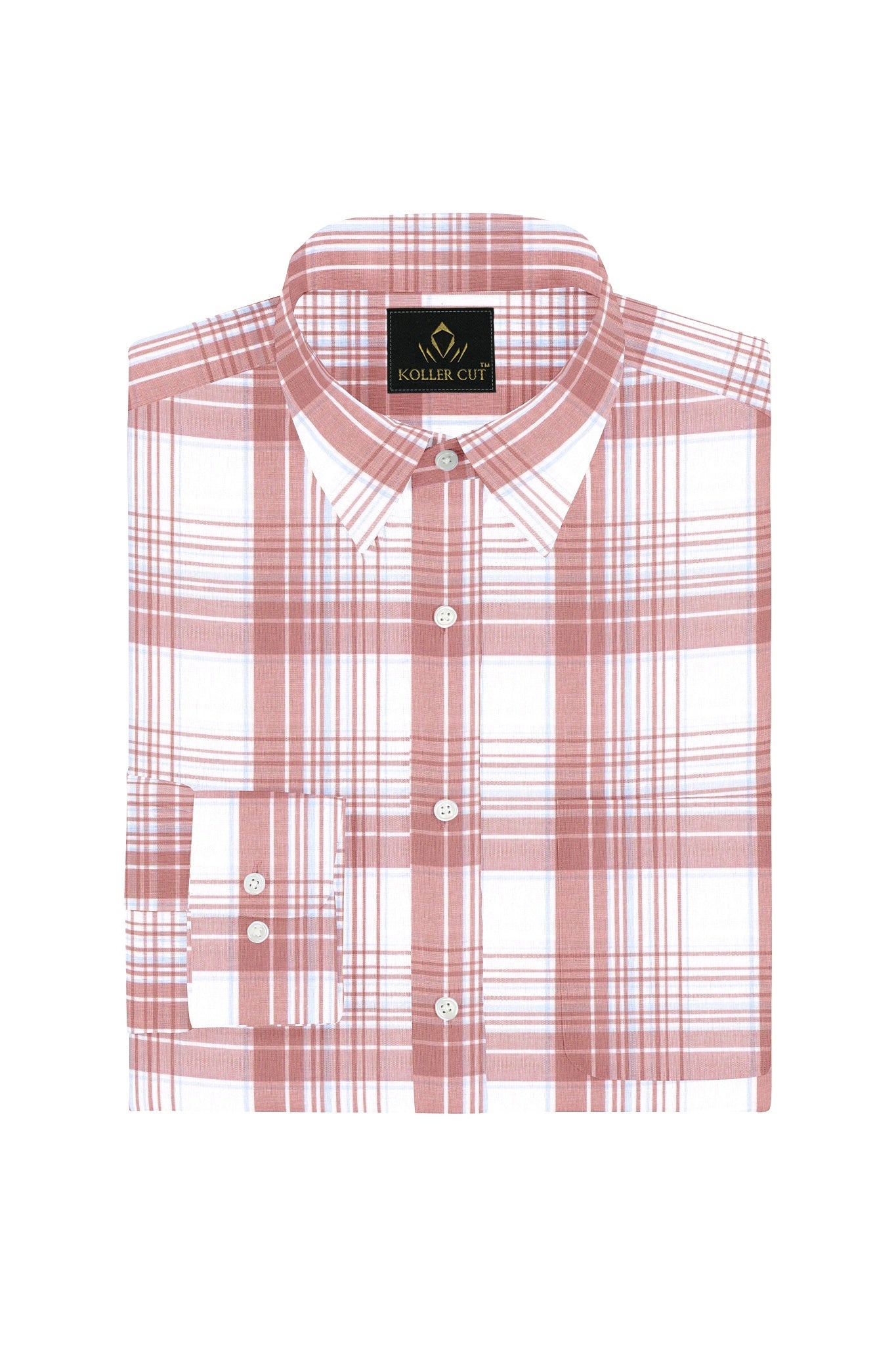 White and Tropical Peach Checks Cotton Shirt