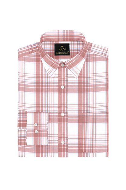 White and Tropical Peach Checks Cotton Shirt