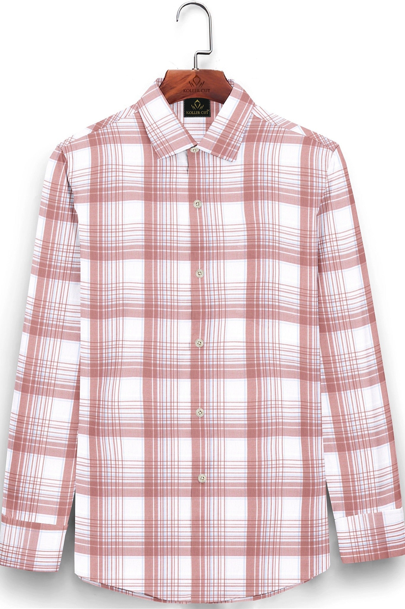 White and Tropical Peach Checks Cotton Shirt
