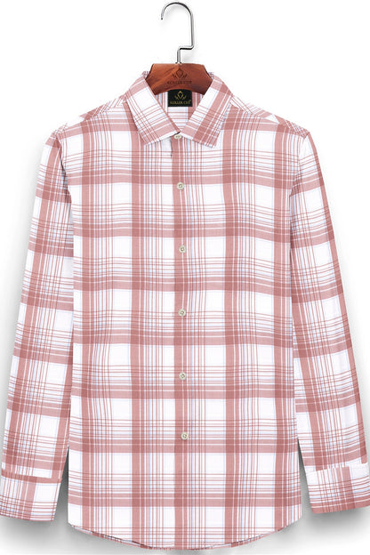 White and Tropical Peach Checks Cotton Shirt