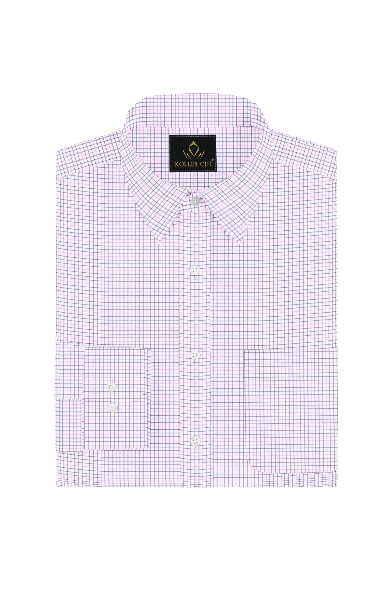 White with Sapphire Purple and Begonia Pink Checks Cotton Shirt