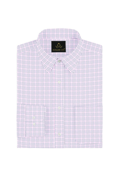 White with Sapphire Purple and Begonia Pink Checks Cotton Shirt