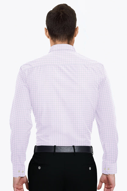White with Sapphire Purple and Begonia Pink Checks Cotton Shirt