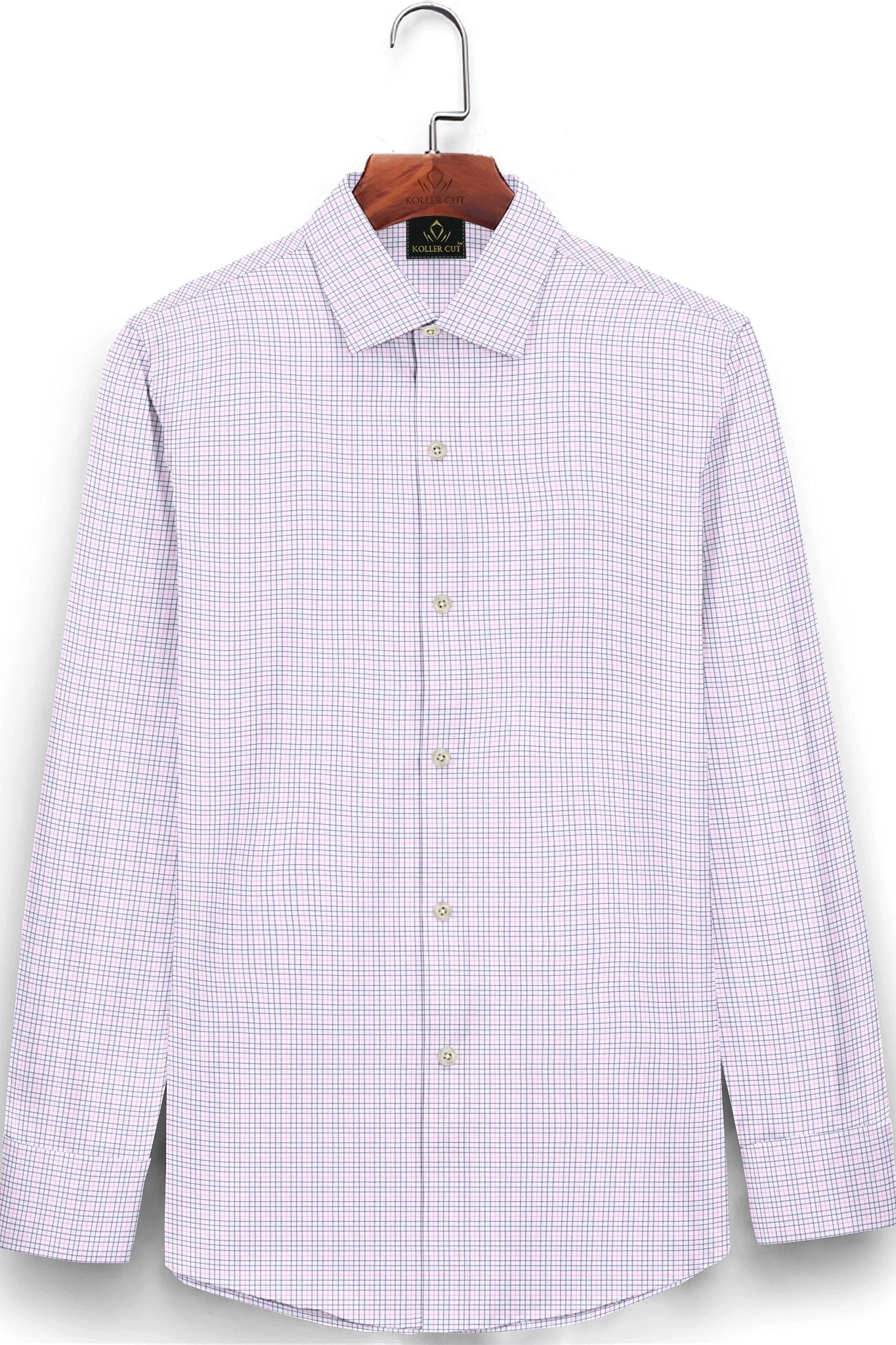White with Sapphire Purple and Begonia Pink Checks Cotton Shirt