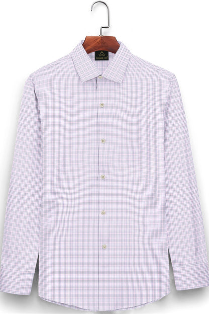 White with Sapphire Purple and Begonia Pink Checks Cotton Shirt