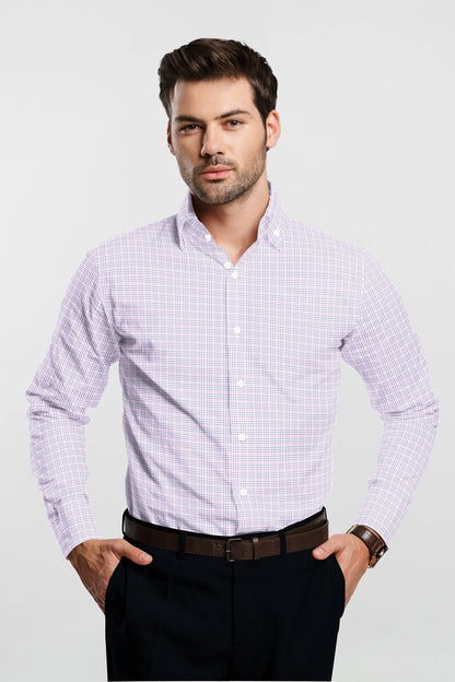 White with Sapphire Purple and Begonia Pink Checks Cotton Shirt