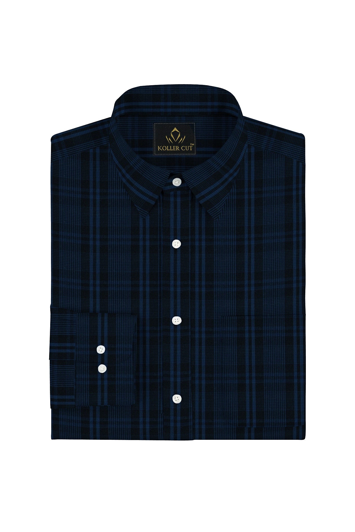 Ebony Black and Mykonos Blue Checks Cotton Shirt