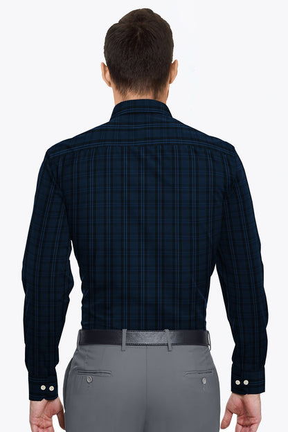Ebony Black and Mykonos Blue Checks Cotton Shirt