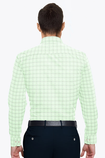 Pistachio Green with Midnight  Blue and Umber Brown Checks Premium Egyptian Giza Cotton Shirt