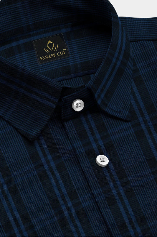 Ebony Black and Mykonos Blue Checks Cotton Shirt