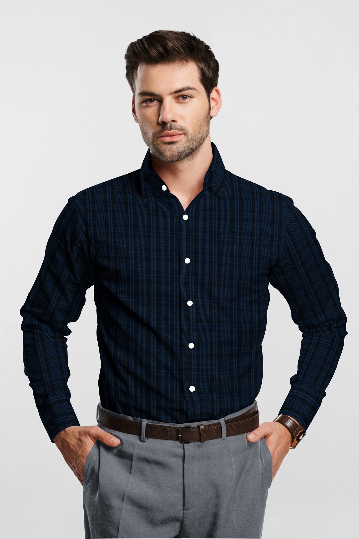 Ebony Black and Mykonos Blue Checks Cotton Shirt