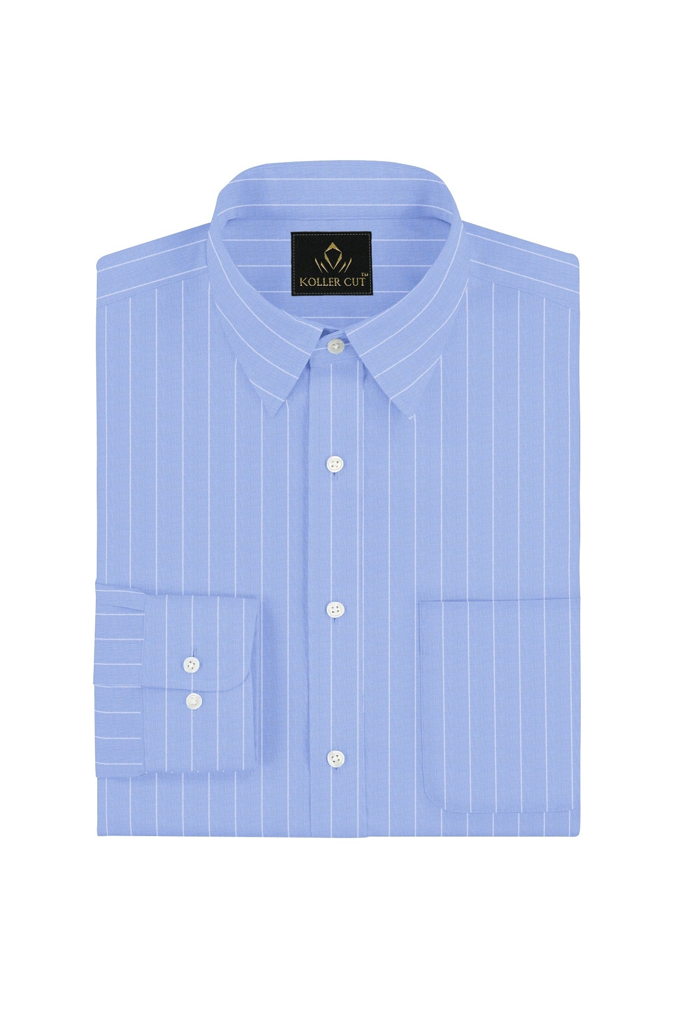 Baltic Blue and White Pinstripes Cotton Shirt