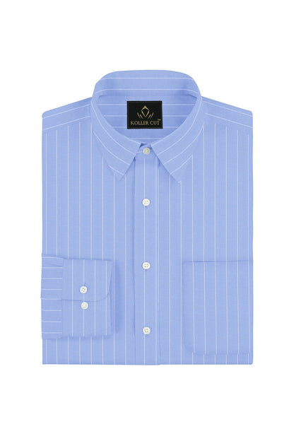 Baltic Blue and White Pinstripes Cotton Shirt