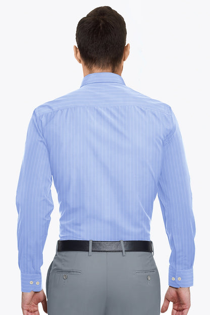 Baltic Blue and White Pinstripes Cotton Shirt