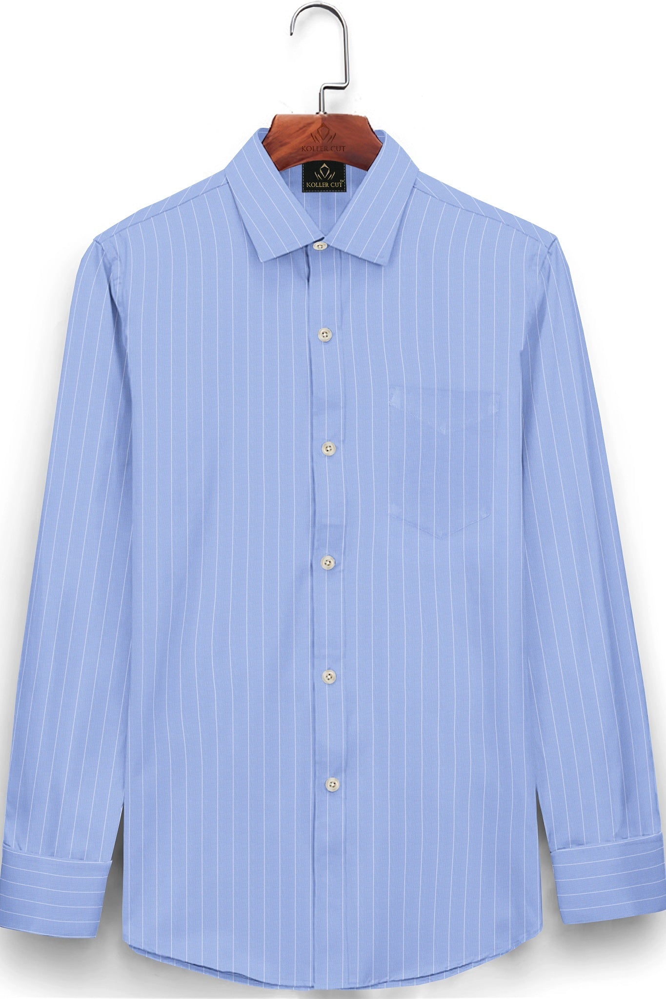 Baltic Blue and White Pinstripes Cotton Shirt