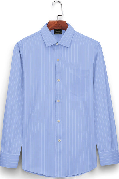Baltic Blue and White Pinstripes Cotton Shirt