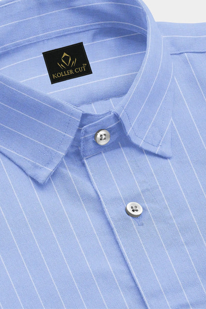 Baltic Blue and White Pinstripes Cotton Shirt
