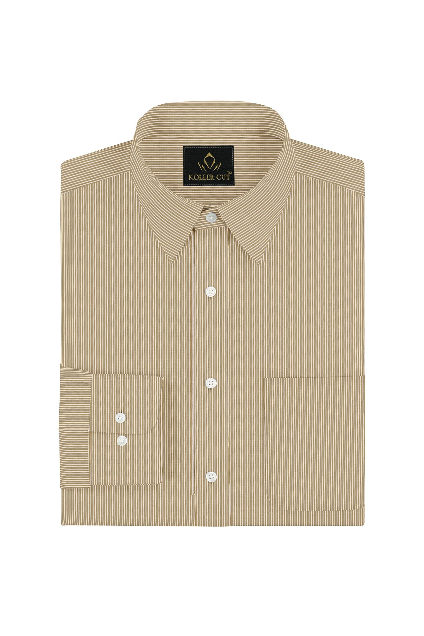 Latte Brown and White Pinstripes Cotton Shirt