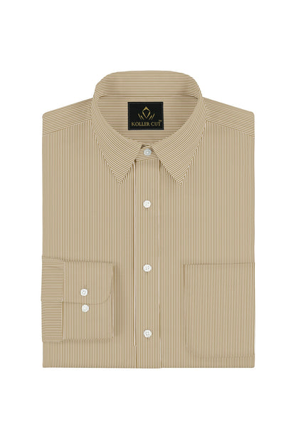 Latte Brown and White Pinstripes Cotton Shirt